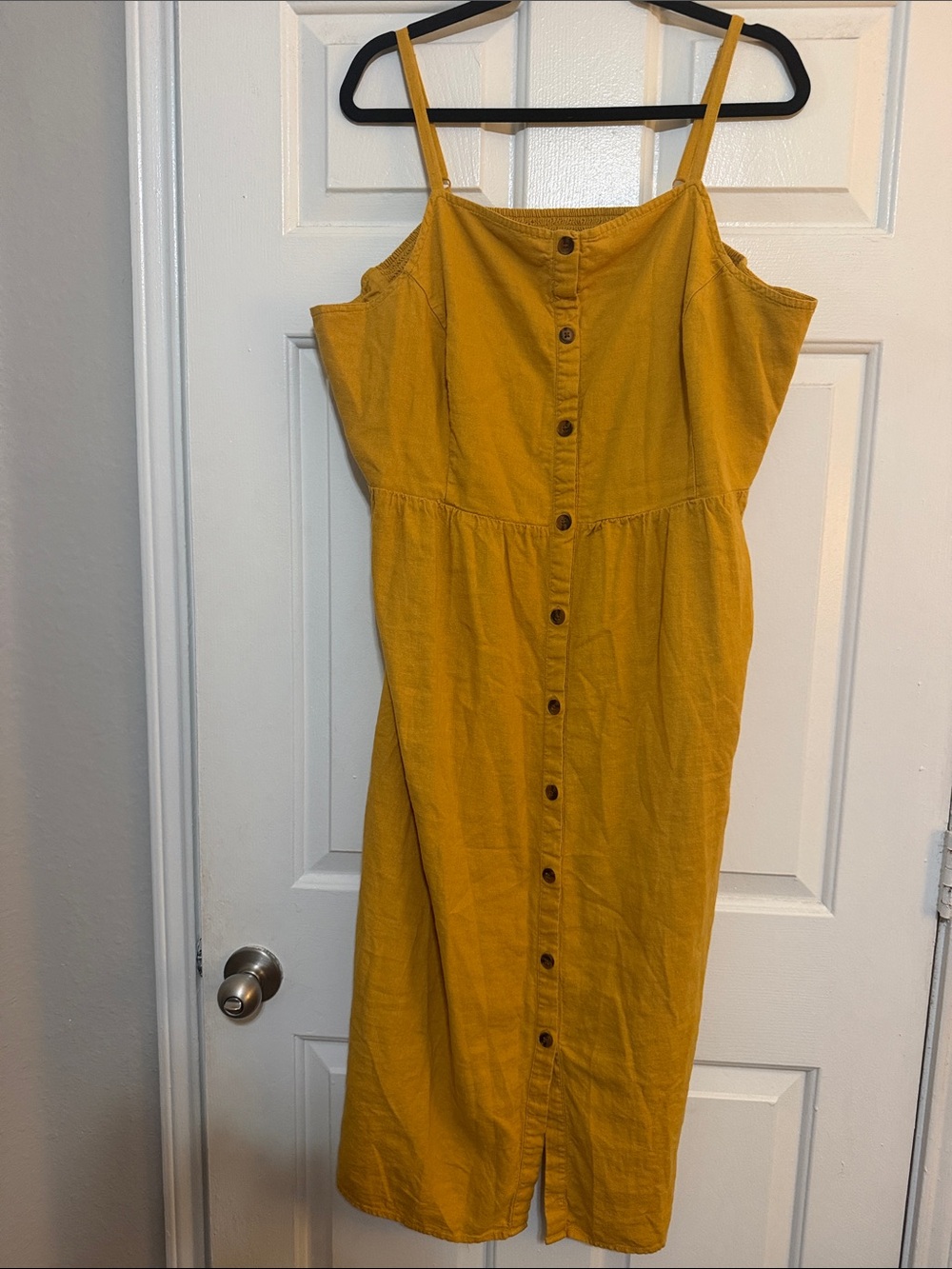Old Navy Mustard Yellow Button-Front Midi Dress